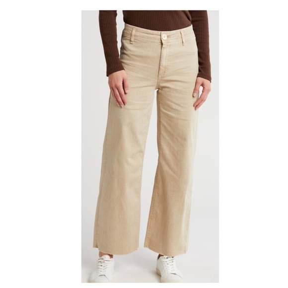 OAT NY | High Rise Wide Leg Raw Hem Oat Milk Tan Color Denim Pants | 10 / 30 - Picture 3 of 10